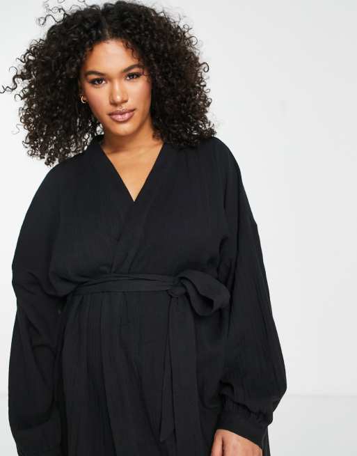 ASOS DESIGN Curve - Strandkimono van gaas met klokmouwen in zwart, 3 van 4
