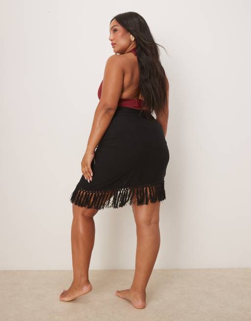 ASOS DESIGN Curve - Strandsarong met franjes in zwart, 2 van 4
