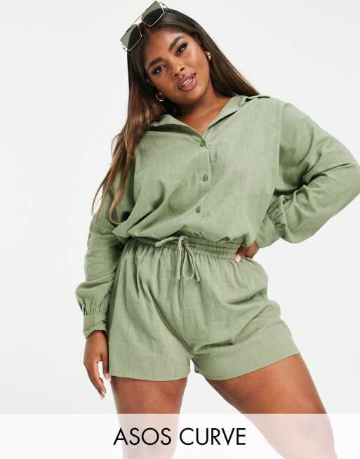 ASOS DESIGN Curve – Strandshorts mit Struktur in Khaki