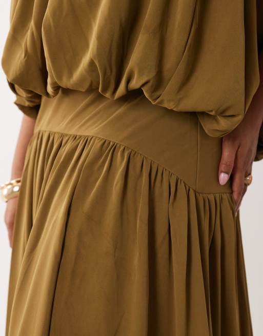 ASOS DESIGN Curve strapless bubble full skirted maxi dress in deep olive, 3 of 4