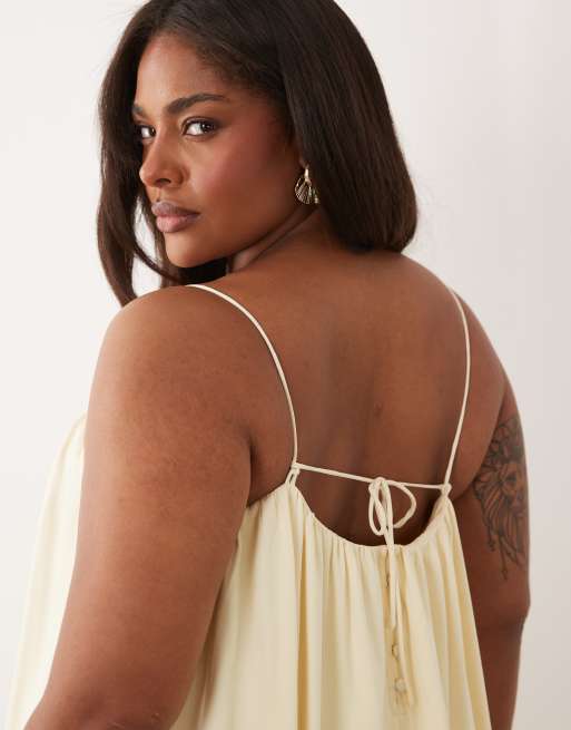 ASOS DESIGN Curve strappy cami trapeze maxi dress in buttermilk, 4 of 4