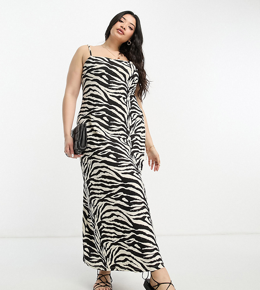 Asos Curve Asos Design Curve Strappy Square Neck Maxi Dress In Zebra Print-multi