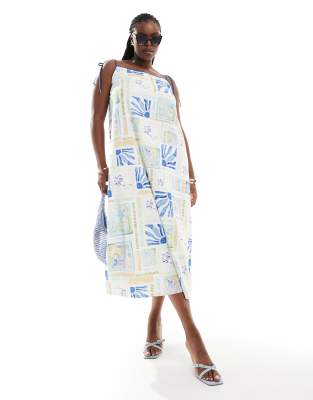 ASOS DESIGN Curve strappy trapeze maxi dress with contrast straps in summer tile print-Multi