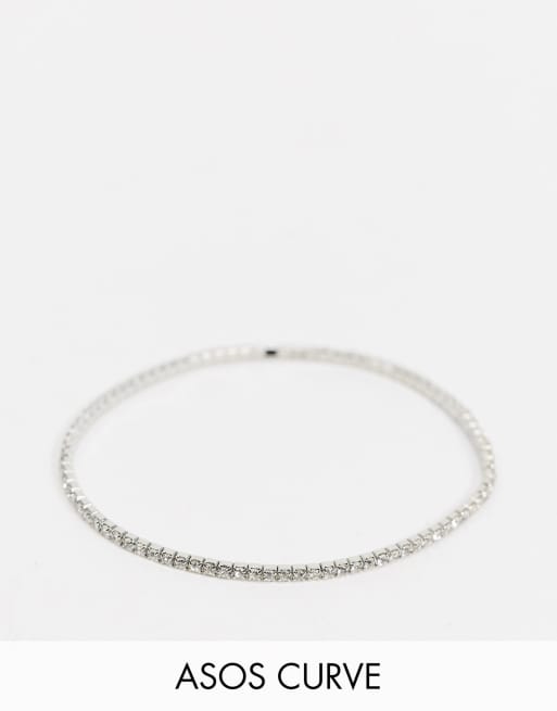 ASOS DESIGN Curve – Stretch-Armband mit Kristallverzierung in Silber