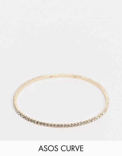 ASOS DESIGN Curve stretch bracelet with crystal in gold tone