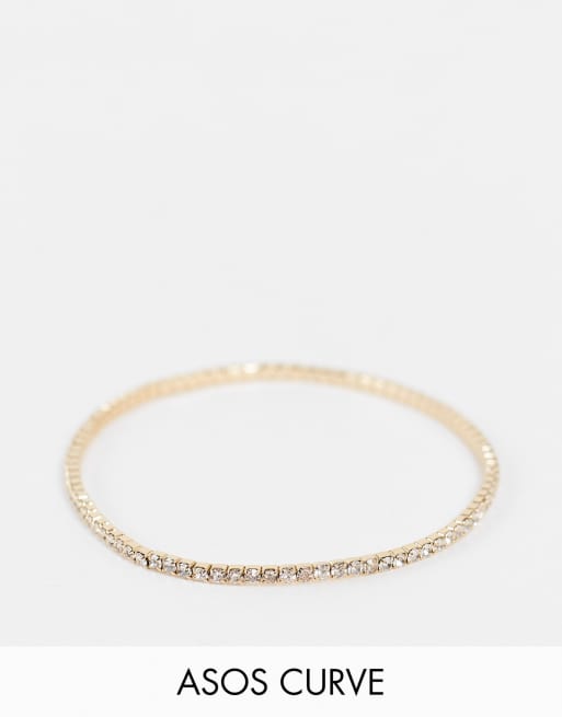 ASOS DESIGN Curve stretch bracelet with crystal in gold tone