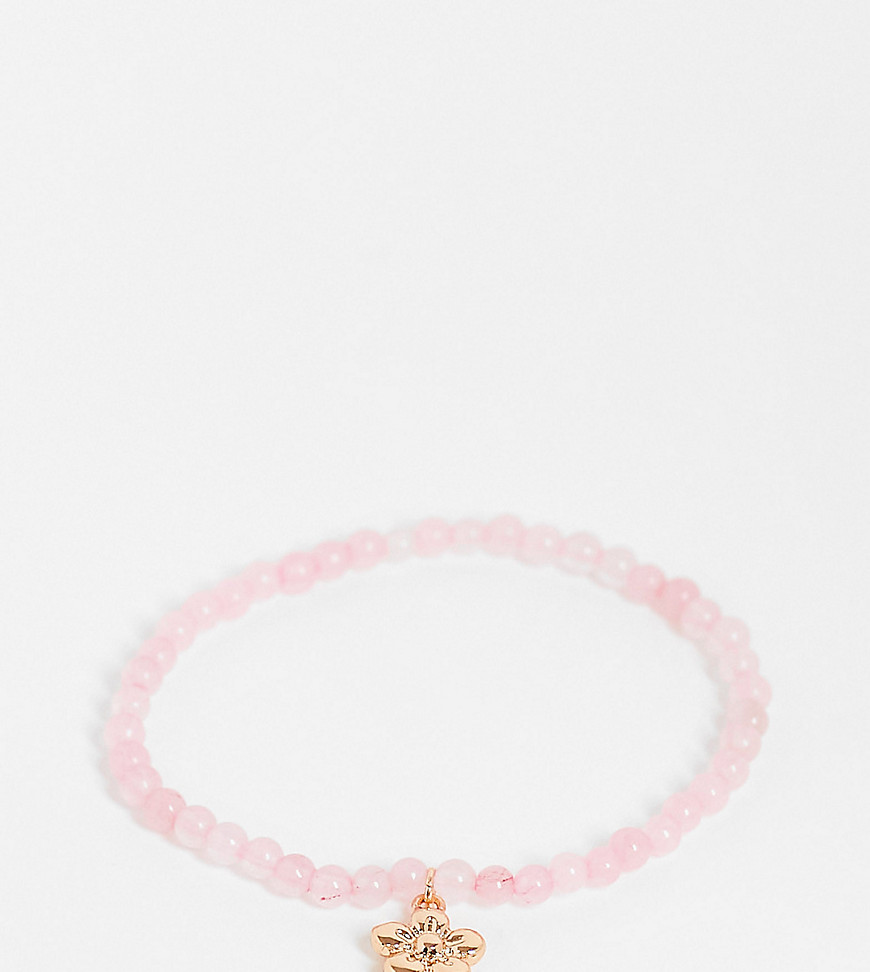 ASOS DESIGN Curve stretch bracelet with pink semi precious style stone and flower charm-Multi