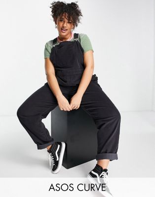 ASOS DESIGN Curve stretch cord dungaree in charcoal