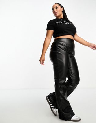 ASOS DESIGN Curve stretch faux leather flare pants in black