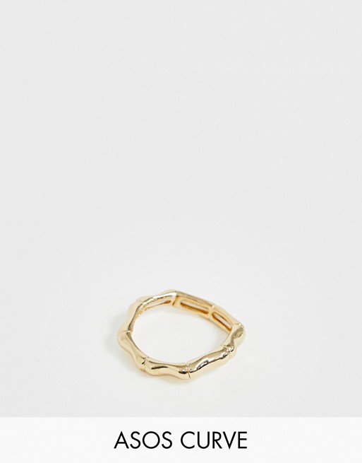 ASOS DESIGN Curve stretch ring in bamboo design in gold tone