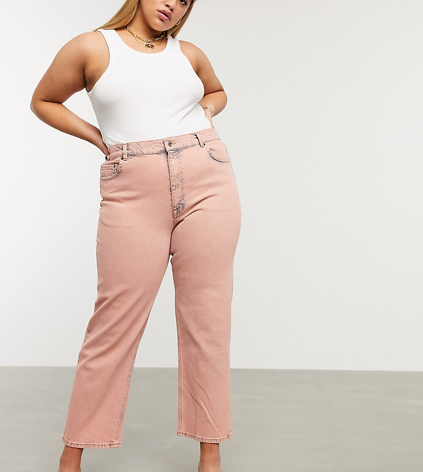 ASOS DESIGN Curve - Stretch slim jeans met rechte pijpen en hoge taille in overdye roze