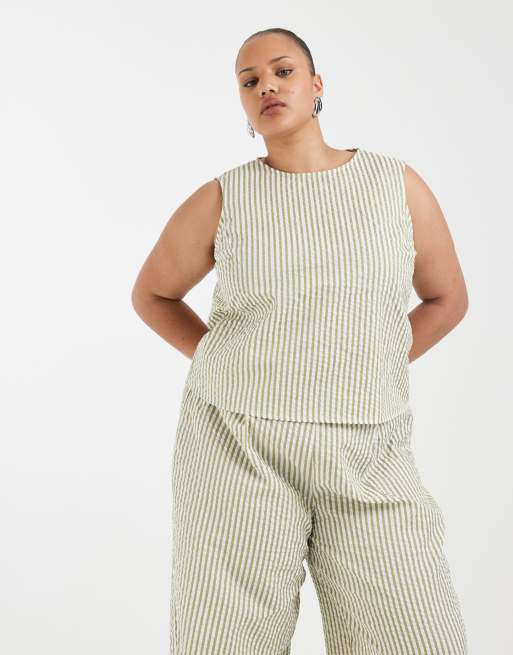 ASOS DESIGN Curve - Stribet ærmeløs top i seersucker - Del af sæt, 3 af 4