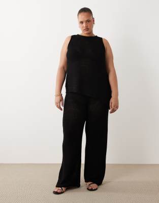 ASOS DESIGN Curve - Strickhose in Schwarz mit Zierband, Kombiteil Schwarz 2XL
