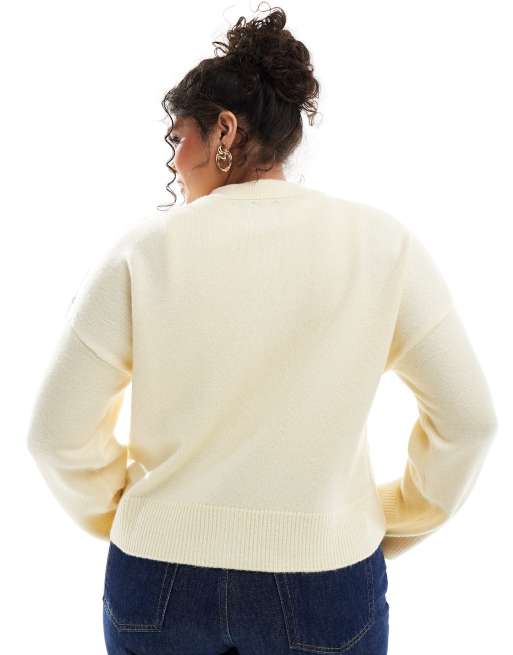 ASOS DESIGN Curve – Strickjacke in Buttermilchgelb mit Rundhalsausschnitt, 3 von 4
