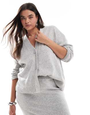 ASOS DESIGN Curve - Strickjacke in Grau mit V-Ausschnitt, Kombiteil