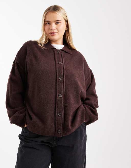 ASOS DESIGN Curve - Strikket lilla cardigan med krave og sømdetaljer, 3 af 4