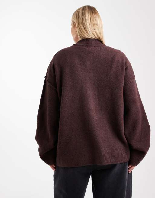 ASOS DESIGN Curve - Strikket lilla cardigan med krave og sømdetaljer, 4 af 4