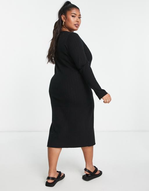 ASOS DESIGN Curve - Strikket midikjole med firkantet hals i sort , 3 af 4
