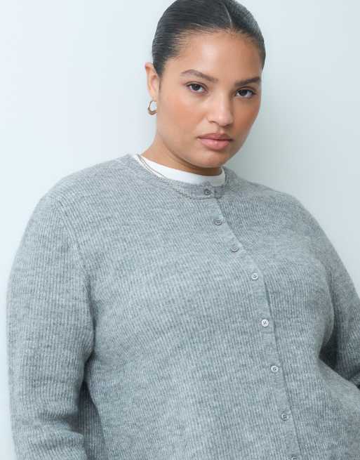 ASOS DESIGN Curve strikket rib-basic cardigan i grå, 2 af 4