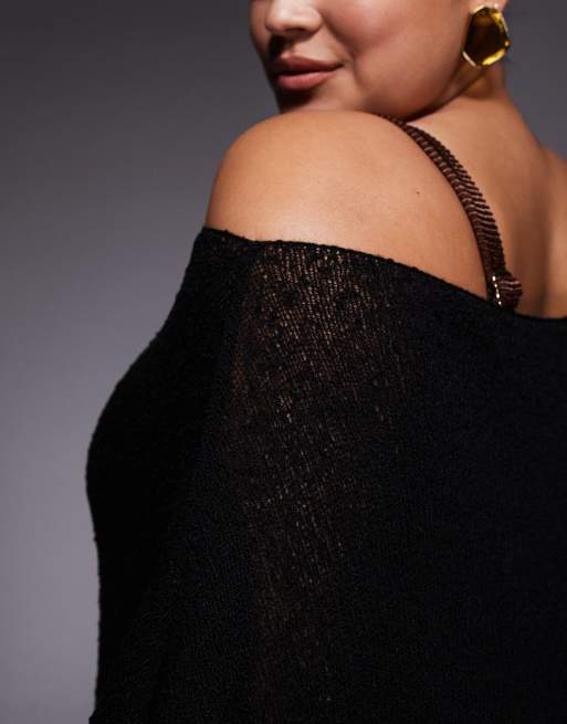 ASOS DESIGN Curve - Strikket sort strand-poncho, 4 af 4