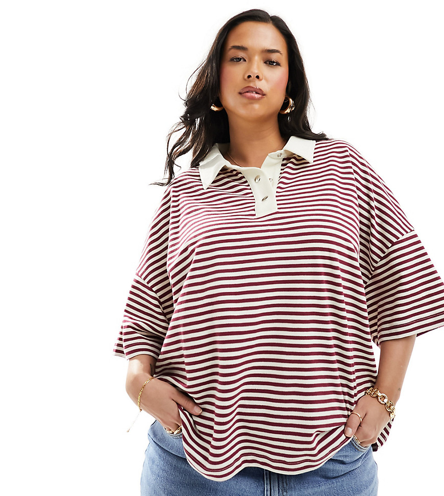 ASOS DESIGN Curve striped oversized rugby top in red and white-Multi
