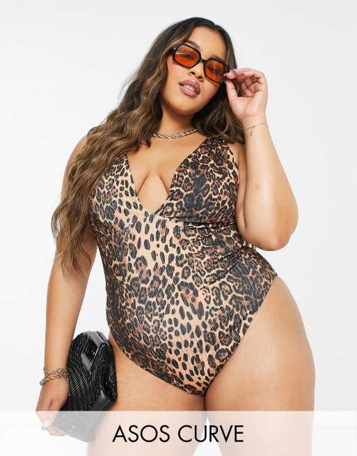 ASOS DESIGN Curve – Strój kąpielowy we wzór w panterkę
