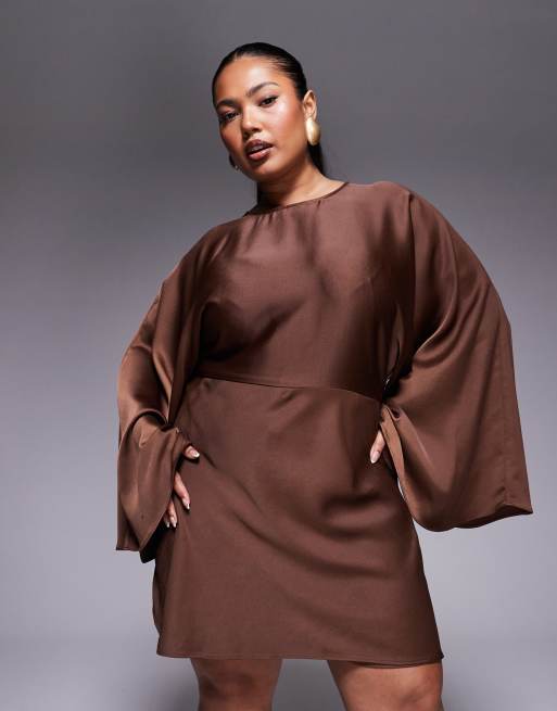 ASOS DESIGN Curve structured batwing romper with skort detail in chocolate
