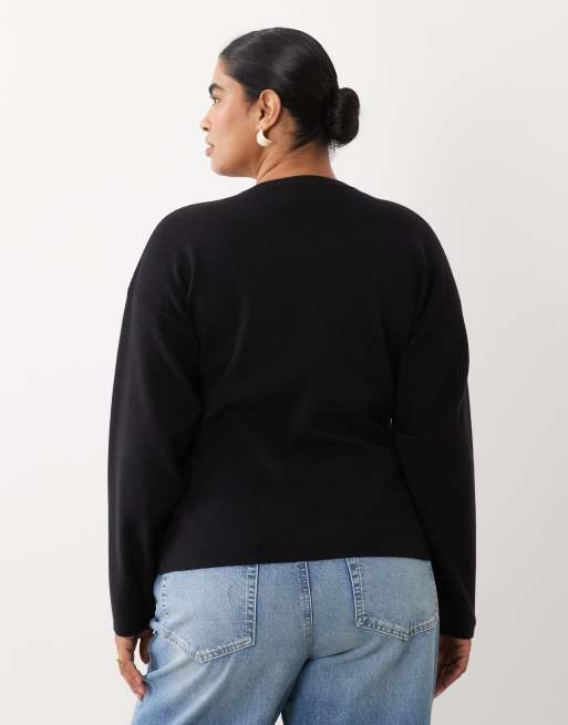 ASOS DESIGN Curve structured cardigan with faux leather buttons in black, 4 of 4