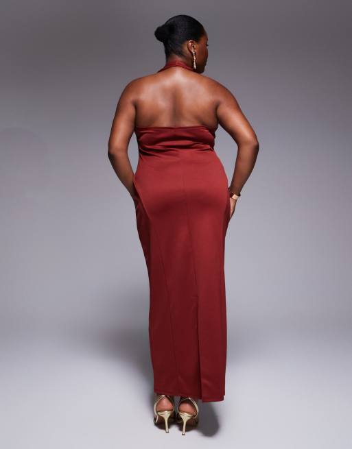 ASOS DESIGN Curve structured corseted midi dress in dark cherry, 3 of 4