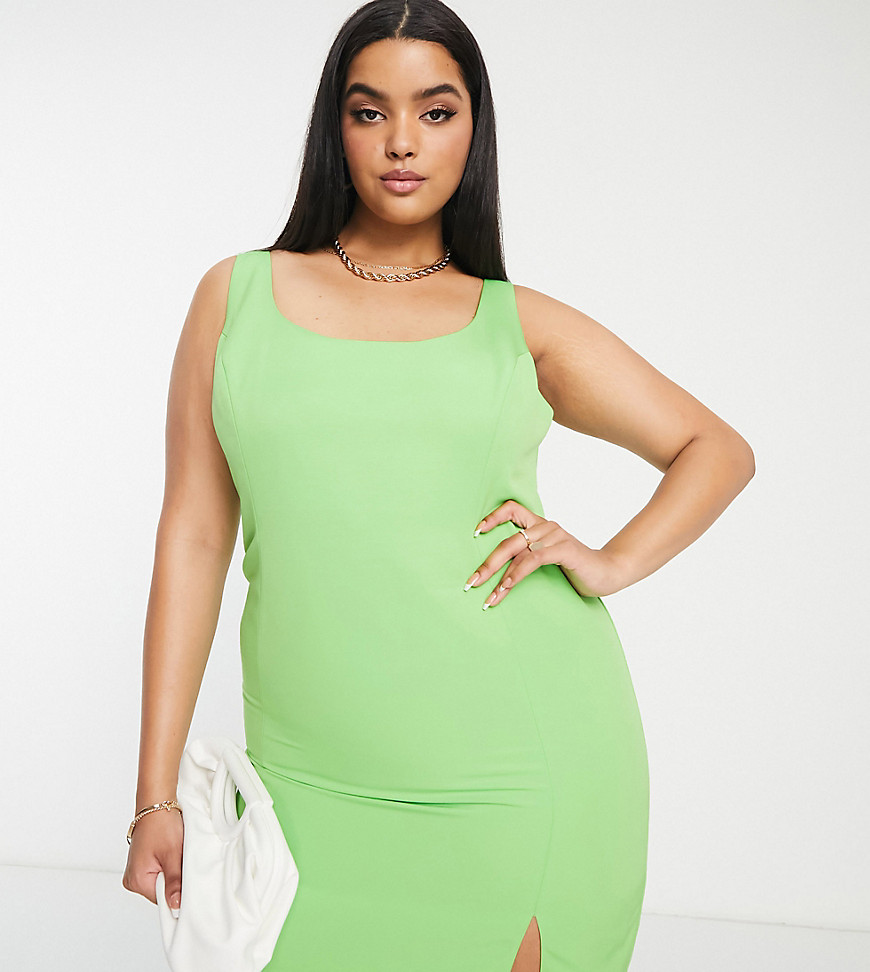 ASOS DESIGN Curve structured scoop mini dress with split detail in Green