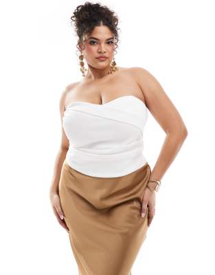 Asos Curve Asos Design Curve Structured Scuba Corset Top In Cream-white