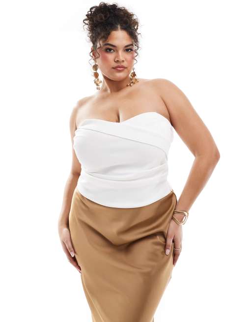 ASOS DESIGN Curve structured scuba corset top in cream