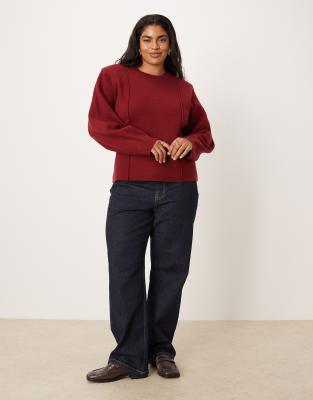 Asos Curve Asos Design Curve Structured Waisted Sweater With Shoulder Pads In Red