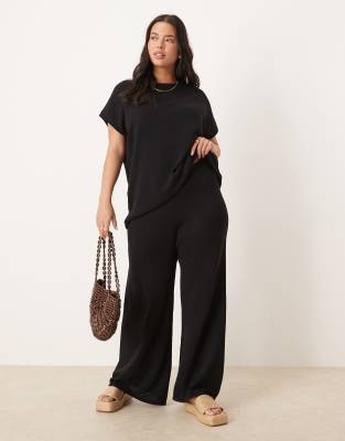 ASOS DESIGN Curve - Strukturierte Hose aus Strick in Schwarz, Kombiteil