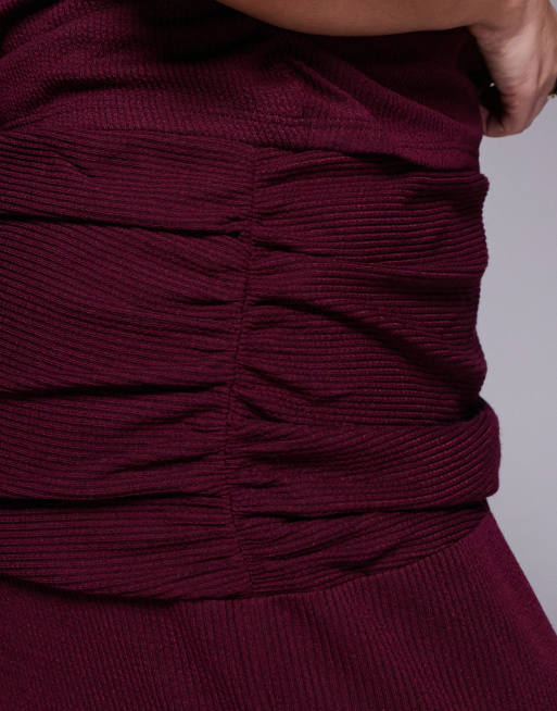 ASOS DESIGN Curve – Strukturierter, gerippter Maxirock in Burgunderrot mit geradem Schnitt, Kombiteil, 3 von 5