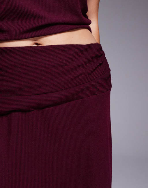 ASOS DESIGN Curve – Strukturierter, gerippter Maxirock in Burgunderrot mit geradem Schnitt, Kombiteil, 5 von 5