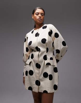 ASOS DESIGN Curve - Strukturiertes Blazer-Minikleid mit Knopfleiste und Polka Dots-Bunt