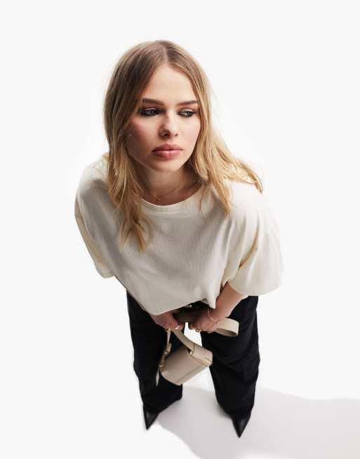 ASOS DESIGN Curve – Strukturiertes Oversize-T-Shirt in Creme