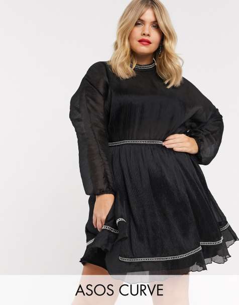 ASOS DESIGN Curve – Strukturiertes Skater-Minikleid aus Chiffon mit Metallic-Nietenverzierung