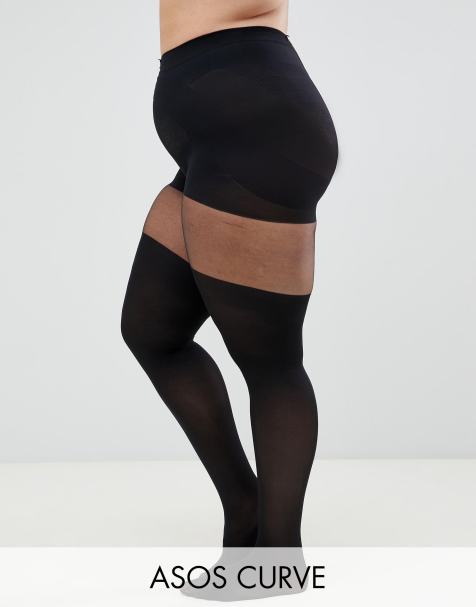 ASOS DESIGN Curve – Strumpfhose in Overknee-Optik mit Stützfunktion in Schwarz