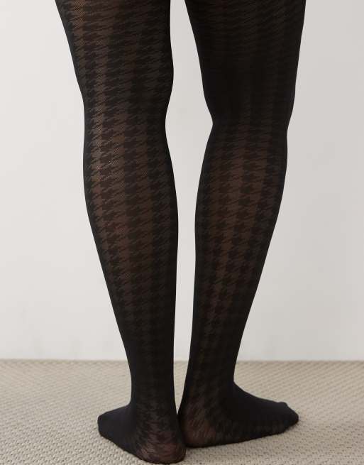 ASOS DESIGN Curve Strumpfhose mit super Stretch und Hahnentrittmuster in Schwarz, 3 von 3