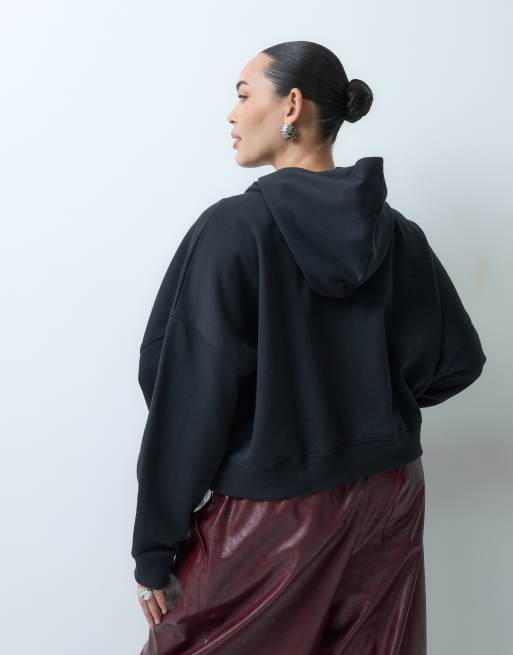 ASOS DESIGN Curve sudadera con capucha boxy de felpa perchada en negro, 5 de 5