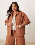 [ASOS DESIGN] ASOS DESIGN Curve suede boxy shirt co-ord in tan-Brown 2XL Tan
