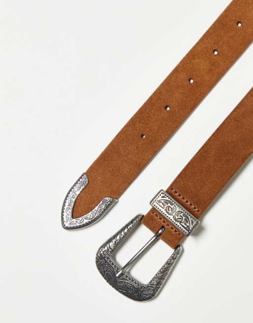 ASOS DESIGN Curve suede waist and hip western belt in tan , 2 of 4