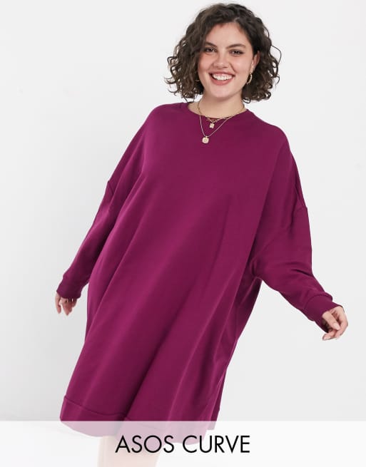 ASOS DESIGN – Curve – Sukienka dresowa oversize w kolorze jagodowym