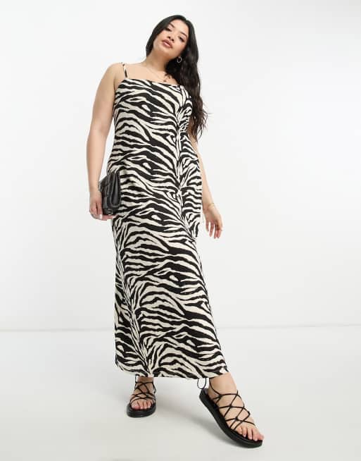 ASOS DESIGN Curve – Sukienka maxi na ramiączkach z dekoltem karo w paski zebry