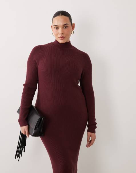 ASOS DESIGN Curve sukienka maxi z golfem w kolorze burgundowym - view 1