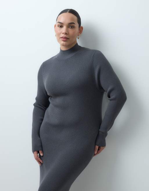 ASOS DESIGN Curve sukienka maxi z golfem w kolorze charcoal, 4 z 4