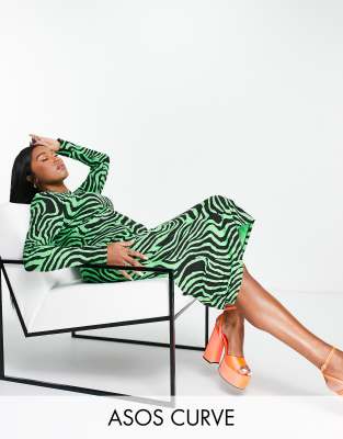 ASOS DESIGN Curve – Sukienka midi bodycon w zielony tygrysi wzór