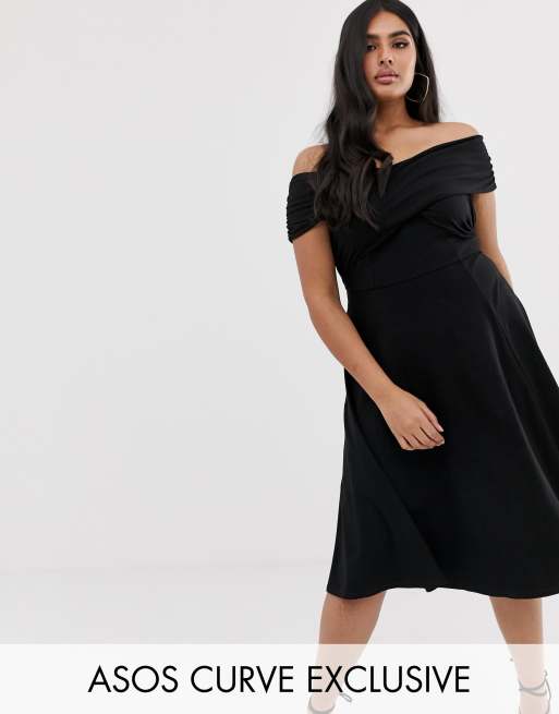 ASOS DESIGN – Curve – Sukienka midi z dekoltem bardot